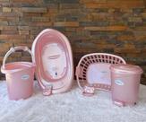 Kit Bebê Banho Banheira Saboneteira Lixeira Cesto Roupa Balde Ofuro 6 ITENS