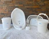 Kit Bebê Banho Banheira Saboneteira Lixeira Cesto Roupa Balde Ofuro 6 ITENS
