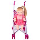 Kit Bebê Boneca Linda Elisi Loira + Carrinho de Bebê Rosa