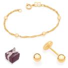 Kit Bêbe Brincos Bolinha + Pulseira Rommanel Banhados A Ouro 18k Com Desing Lindo Delicado