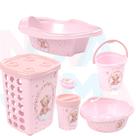 Kit Bebe Lixeira,saboneteira,cesto,balde,bacia,banheira 21 Ursa Rosa - plasutil