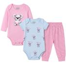 Kit Bebê Menina 3 Peças Coala em Suedine Body Manga Longa e Curta + Calça com Punho