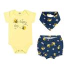 Kit Bebê Menina Body Short Bandana Abelhinha Elian 3Pçs