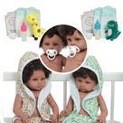 Kit Bebê Reborn Gêmeos Casal Saída de Banho Girafinha Itens