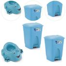 Kit Bebê Troninho Infantil e Lixeira Cesto 7,5L Cor Azul