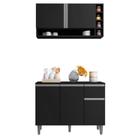 Kit Bel Cozinha Balcão 3 Portas S/ Tampo + Aéreo 2 Portas Preto - Bela Móveis