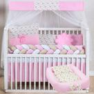 Kit Berço 15 Peças Slim Doce Rosa com Ninho Redutor Conforto para Bebê Menina