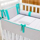 Kit Berço Americano 6 Peças Contemporâneo Chevron e Tiffany