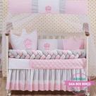 Kit Berço Americano Cabeceira Coroa Princesa Rosa Menina 12 peças com Saia berço - L2M