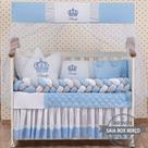 Kit Berço Americano Cabeceira Coroa Principe Azul Menino 12 peças com Saia berço
