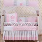 Kit Berço Americano Coroa Princesa Rosa Menina 12 peças com Saia berço Brinde almofada - L2M
