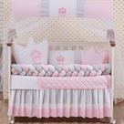 Kit Berço Americano Coroa Princesa Rosa Menina 12 peças com Saia berço e almofada