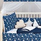 Kit Berço Americano Estampado Nuvem Lua 13 Pcs Protetor Bebe Quarto Enxoval Decoração