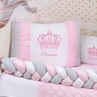 Kit Berço Americano Trançado Coroa 11 Pcs Protetor Decoração Príncipe Princesa Imperial Chuva Amor
