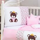 Kit Berço Americano Trançado Ursa Rainha 11 Pcs Protetor Bebe Decoracao Menina Imperial Chuva Amor
