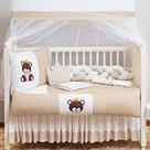 Kit Berço Americano Trançado Urso Rei 8 Pcs Protetor Bebe Príncipe Menino Imperial Chuva Amor