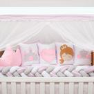 Kit Berço Baby Magia Trança Princesa Rosa algodão