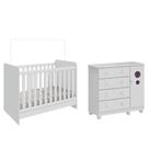 Kit Berço Cômoda Ben Bolinha Moveis Peroba MDF Branco