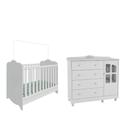 Kit Berço Cômoda Com Sapateira Clara Elô Moveis Peroba MDF Branco Kit Berço Cômoda Com Sapateira Clara Elô Moveis Peroba MDF Branco