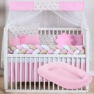 Kit Berço Completo 12 Peças Slim Doce Rosa com Ninho Redutor Americano