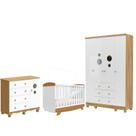 Kit Berço Cris Retrô Cômoda Bebê e Roupeiro Bolinha Peroba -