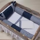 Kit Berço Desmontável 7 Peças Medium Chevron Azul Marino