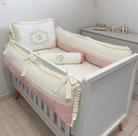 Kit Berço Palha com Rose - Personalizado com a Inicial do Bebê - 08 Peças - Menina