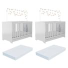 Kit Berço Para Gêmeos 3 Em 1 Com Colchões Inclusos Multimóveis Mp4393 Branco