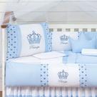 Kit berço principe coroa azul menino macio duas laterais 11 peças