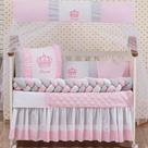 Kit Berço Protetor Americano Coroa Princesa Rosa Menina 12 peças com Saia berço e Travesseiro
