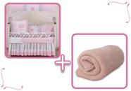 Kit Berço Protetor Trança Bebe Conforto Coroa Princesa Rosa Imperial com Mantinha Soft 12 peças