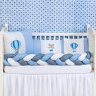 Kit Berço Trança Balão Azul Marinho Menino Americano Com Lençol e Naninha 7 Peças Baby