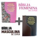 KIT Bíblias com Harpa de Zíper Casal Cristão Letra Hiper gigante e Índice Almeida Revista e Corrigida AR Cor: KIT Flores