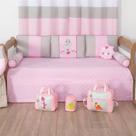 Kit Bicama para Quarto de Bebê Dinossauro Rosa - 7 peças