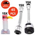 Kit Bico Arejador Torneira Extensor Flexível Duplo Jato Prolongador Giratório 360º 3 Modelos Casa