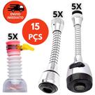 Kit Bico Arejador Torneira Extensor Flexível Duplo Jato Prolongador Giratório 360º 3 Modelos