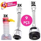 Kit Bico Arejador Torneira Extensor Flexível Duplo Jato Prolongador Giratório 360º 3 Modelos