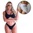 Kit BIquini com bojo Neon de Moda Praia Femininas Neon Canelado Saia Pareô Curta Saída Praia