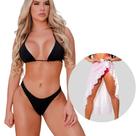 Kit Biquíni Cortininha Asa Delta Saída Pareô Babado Longa