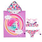 Kit Biquíni Dupla Face Infantil + Poncho Atoalhado Menina
