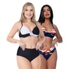 Kit Biquínis Feminino Hot Pant Bicolor Cós Alto Bojo Fixo