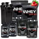 Kit Black Skull: 2x Whey Turbo 907g + 2x Creatina Refil 150g + 2x Bcaa 30 tabs + 2 Coqueteleiras