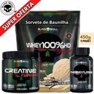 Kit Black Skull - Creatina Monohidratada Turbo 150g + Termogênico Thermo Flame 60 caps + Whey 100% HD REFIL Gourmet 450g - Força Ganho de Massa Magra