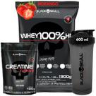 Kit Black Skull Whey Protein 100% HD Pure Concentrado Isolado Hidrolisado + Creatina + Coqueteleira