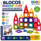 Kit Blocos Magnéticos Brinquedos Educativos Infantil STEM 40 Peças Brinquedo Pedagógico Auxilia no Aprendizado