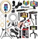 Kit Blogueiro Tripé Profissional Luz de Led Iluminador Hing Light Celular Lapela Microfone Condensador Foto Vídeo Selfie Kit Blogueiro Tripé Profissional Luz de Led Iluminador Hing Light Celular Lapela Microfone Condensador Foto Vídeo Selfie