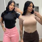 Kit Blusa Cacharrel Feminina Básica Gola Alta Manga Curta Conforto