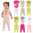 Kit Body 6 Peças de Roupas para Bebê Menina 3 Body Curto 3 Calça Mijão Kit 3 Conjuntos Body
