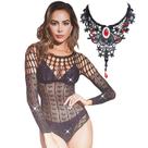 Kit Body Arrastão Strass Morcego 38/42 + Colar Choker Renda Preta - Acessório Fantasia Steampunk Halloween