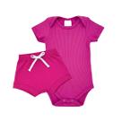 Kit Body Bebê Canelado + Bermudinha Shorts Tapa Fraldas Baby